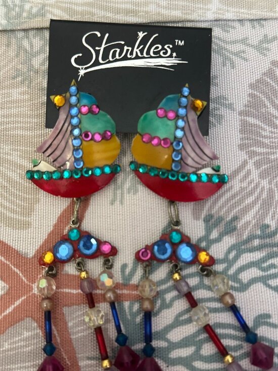 Starkles Jewelry - Starkles NEW Sailboat Dangle Earrings Colorful Rhinestone Nautical Statement